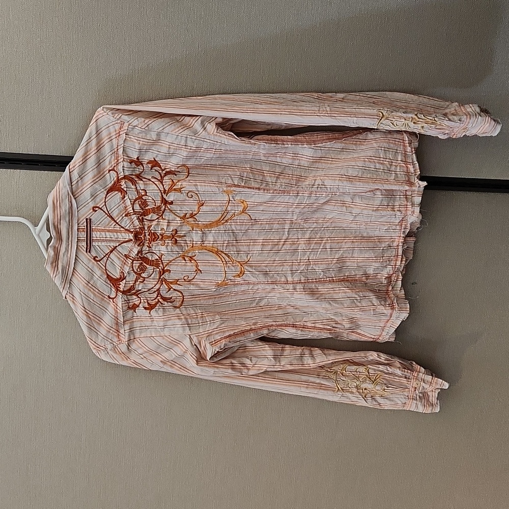 Johnny Was Striped Embroidered Button Down Shirt - Picture 5 of 16